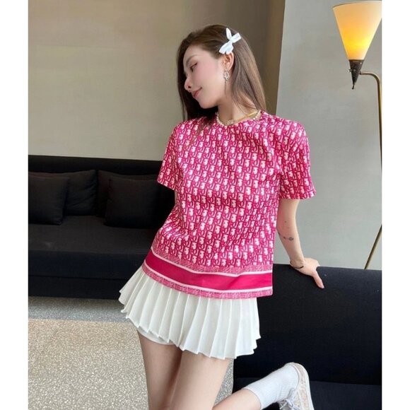 Dior Pink logo jacquard full-print cotton crewneck T-shirt - Picture 9 of 9